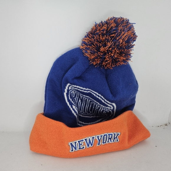 Adidas New York Knicks NBA Beanie Winter Knit Blue and Orange Used Condition. - Picture 1 of 8